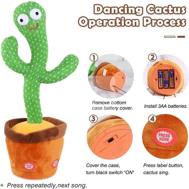 Dancing Cactus Toy, Funny Electric Cactus Toy for Kids Singing, Talking, Record & Repeats What You say