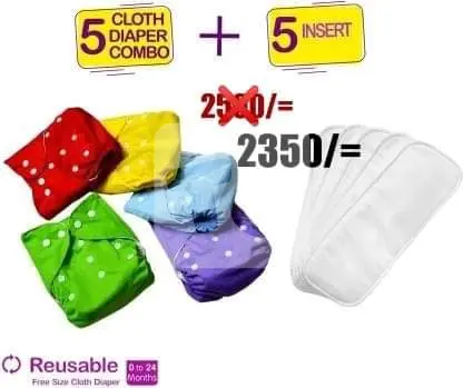 Reusable baby diapers - 5 diapers and 5 Inserts