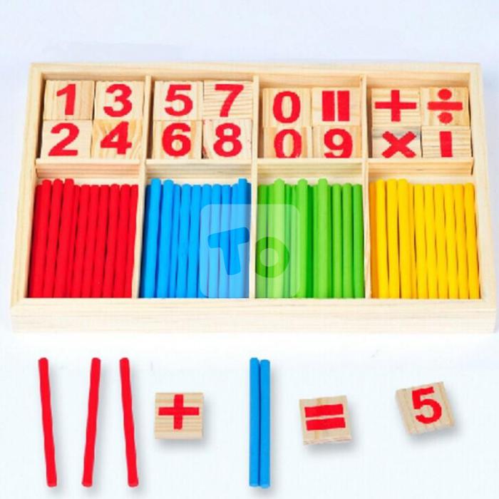 Counting Stick Calculation Math Educational Toy, Wooden Number Cards and Counting Rods Box