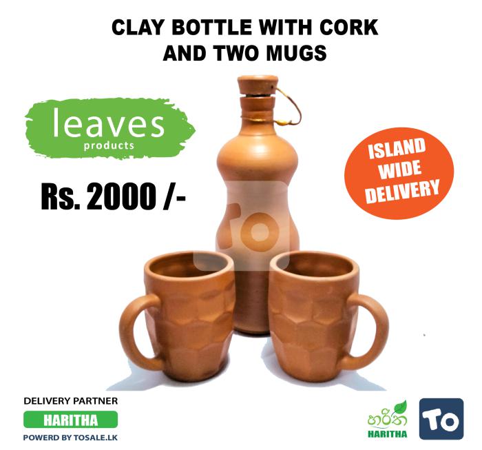 Clay water Bottles in Sri Lanka - Clay Bottle with Cork and Two Mugs - Clay Products Sri Lanka