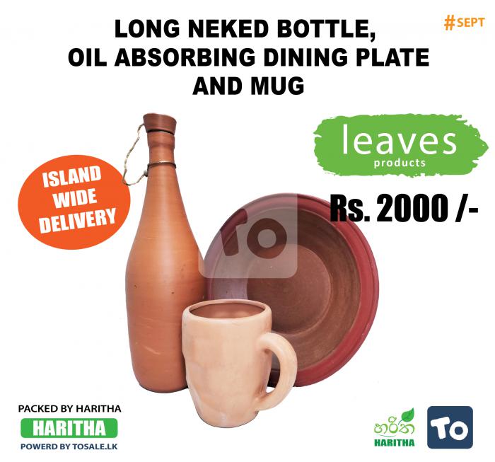 Clay bottle, Mug and Plate - Long Necked Clay Bottle, Mug and Plate