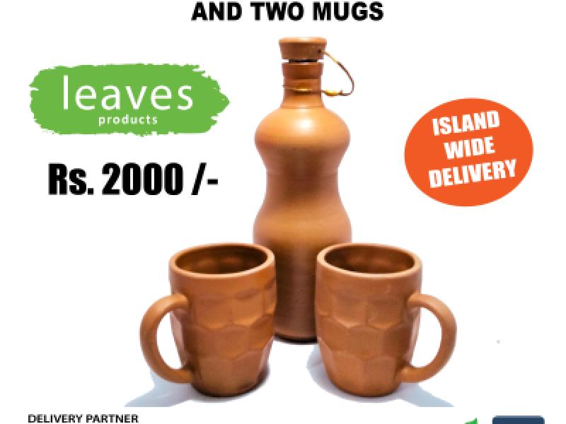 Clay water Bottles in Sri Lanka - Clay Bottle with Cork and Two Mugs - Clay Products Sri Lanka