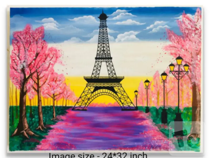 Eiffel Tower canvas draw bright and colorful painting