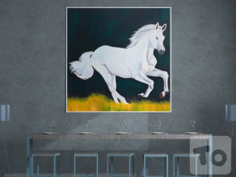 A White Horse running Canvas Drew wall Painting