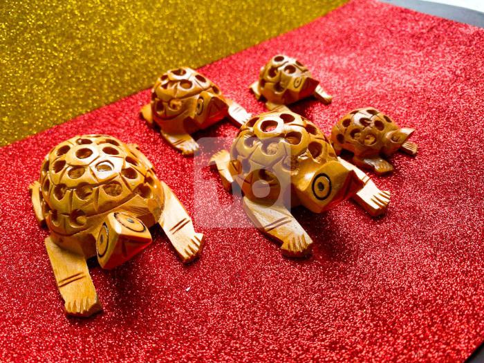 Animal turtle wood carving hand carving handicraft stature - 5 Peaces